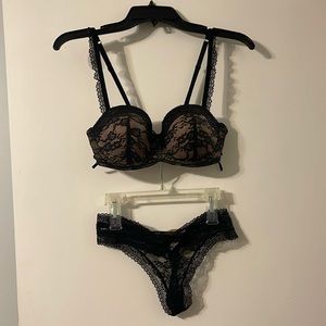 Matching black lace bra and panties set